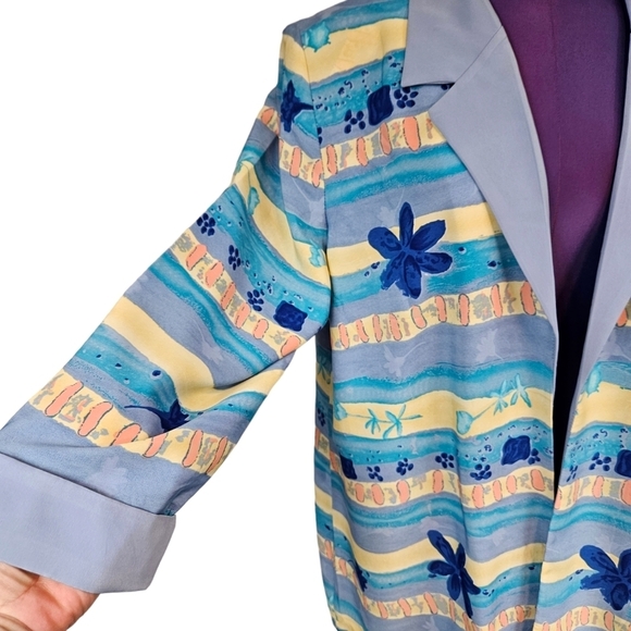 Vintage Serbin Tropical Hibiscus Flower Open Front Blazer Size 18 Women's T34 - Picture 4 of 11